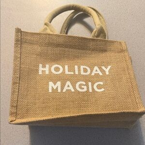 Holiday Magic Tan Jute Tote Bag